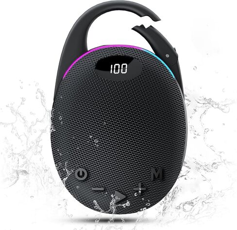 Portable Mini Bluetooth Speaker with HD Sound, LED Power Display, Big Pro Sound with Punchy Bass,Integrated Carabiner, 25H Playtime, Colorful RGB Lights, TWS pairing,Outdoor/Party/Travel, Gift Ideas in Saudi Arabia