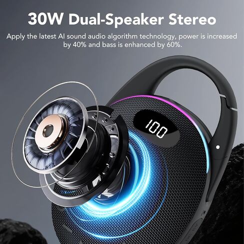 Portable Mini Bluetooth Speaker with HD Sound, LED Power Display, Big Pro Sound with Punchy Bass,Integrated Carabiner, 25H Playtime, Colorful RGB Lights, TWS pairing,Outdoor/Party/Travel, Gift Ideas in Saudi Arabia