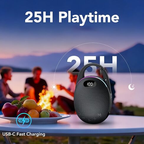 Portable Mini Bluetooth Speaker with HD Sound, LED Power Display, Big Pro Sound with Punchy Bass,Integrated Carabiner, 25H Playtime, Colorful RGB Lights, TWS pairing,Outdoor/Party/Travel, Gift Ideas in Saudi Arabia