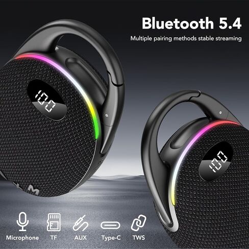 Portable Mini Bluetooth Speaker with HD Sound, LED Power Display, Big Pro Sound with Punchy Bass,Integrated Carabiner, 25H Playtime, Colorful RGB Lights, TWS pairing,Outdoor/Party/Travel, Gift Ideas in Saudi Arabia