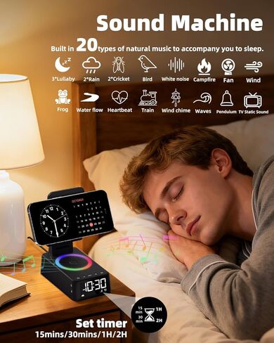 Gifts for Men Women, Cell Phone Stand with Bluetooth Speaker,Sound Machine White Noise Machine with 20 Soothing Sounds,Ambient Light Portable Speaker Stand Birthday for Men,Women,Dad in Saudi Arabia