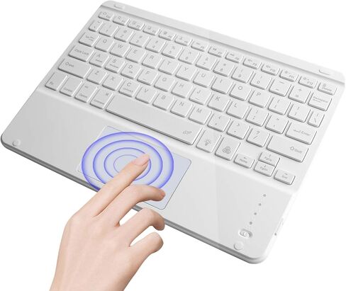 Wireless Bluetooth Keyboard with Touchpad, Ultra-Thin Rechargeable Portable with 7 Colors Backlit Wireless Keyboard for iPad/iOS/Android/Windows Tablet, Computer and Phone Universal Devices(White) in Saudi Arabia