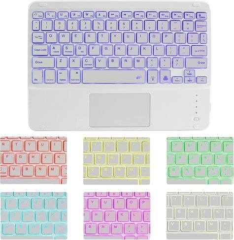 Wireless Bluetooth Keyboard with Touchpad, Ultra-Thin Rechargeable Portable with 7 Colors Backlit Wireless Keyboard for iPad/iOS/Android/Windows Tablet, Computer and Phone Universal Devices(White) in Saudi Arabia