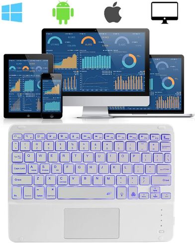 Wireless Bluetooth Keyboard with Touchpad, Ultra-Thin Rechargeable Portable with 7 Colors Backlit Wireless Keyboard for iPad/iOS/Android/Windows Tablet, Computer and Phone Universal Devices(White) in Saudi Arabia