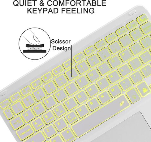 Wireless Bluetooth Keyboard with Touchpad, Ultra-Thin Rechargeable Portable with 7 Colors Backlit Wireless Keyboard for iPad/iOS/Android/Windows Tablet, Computer and Phone Universal Devices(White) in Saudi Arabia