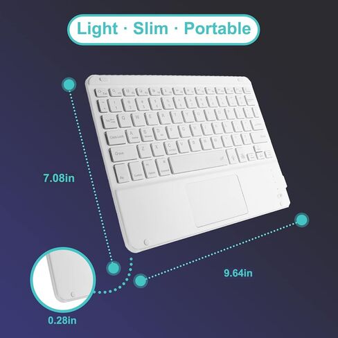 Wireless Bluetooth Keyboard with Touchpad, Ultra-Thin Rechargeable Portable with 7 Colors Backlit Wireless Keyboard for iPad/iOS/Android/Windows Tablet, Computer and Phone Universal Devices(White) in Saudi Arabia