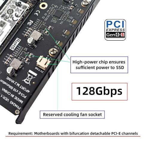 محول تشينيانغ 4 منافذ M.2 NVME إلى PCle 5.0/4.0/3.0 X16، NVME/AHCI SSD إلى بطاقة توسيع PCIe تدعم 2230/2242/2260/2280 مم in Saudi Arabia