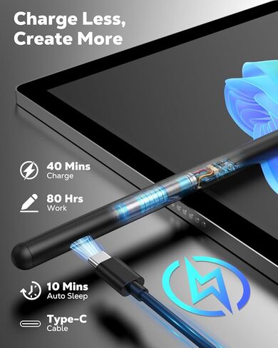 قلم إمالة MoKo MPP 2.0 لأجهزة الكمبيوتر المحمولة HP 2 في 1 التي تعمل باللمس، قلم ستايلس قابل لإعادة الشحن لأجهزة HP Envy X360/Pavilion X360/Specter X360، ASUS Vivobook Flip 14/12، لون Kobo Libra مع حساسية ضغط 4096 in Kuwait