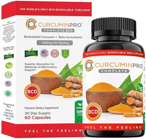 كبسولات الكركمين النباتية الكاملة BCD من curcuminpro | الكركمين الوحيد القابل للذوبان حيويًا في العالم | مشتق من الكركم العضوي النباتي الكامل | الطبيعة الطبيعية لدعم المفاصل والعضلات | 60 عدد in Saudi Arabia