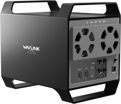 حاوية محرك الأقراص الصلبة WAVLINK ذات 4 فتحات لمحرك الأقراص الصلبة SATA HDD/SSD مقاس 3.5 بوصة و2.5 بوصة تتميز بمنفذ USB-C 3.2 بسرعة 10 جيجابت في الثانية، وسعة تصل إلى 128 تيرابايت بحد أقصى، ومراوح تبريد مدمجة يمكن التحكم في درجة حرارتها، ومخرج فيديو مذهل  in Kuwait