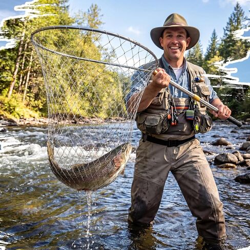 Heavy Duty Fishing Net with 83 Inch Telescopic Stainless Steel Handle 16 Inch Diameter Landing Net Foldable Lightweight for Bass Trout Catfish Salmon Steelhead Saltwater Boat Pier Fishing in Kuwait