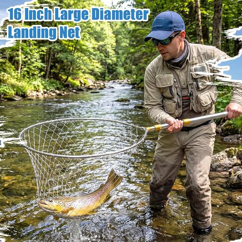 Heavy Duty Fishing Net with 83 Inch Telescopic Stainless Steel Handle 16 Inch Diameter Landing Net Foldable Lightweight for Bass Trout Catfish Salmon Steelhead Saltwater Boat Pier Fishing in Kuwait