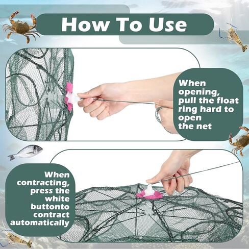 2 Pack Crawfish Traps 8-Sided 16-Entrance Fishing Net Foldable Fishing Bait Trap Cast Net Cage with Pull Rope, Bait Bag & Floating Ring for Catching Minnow Fish Crayfish Shrimp Crab Lobster in Saudi Arabia