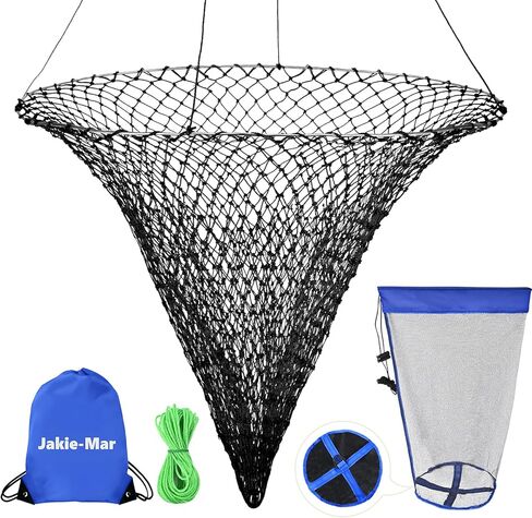 Foldable Drop and Pier Fishing Net, Portable Bridge Net, Foldable Crab Net Bait Shrimp Net with Foldable Bucket Soft Steel Hoop and 32FT Rope Storage Bag in Saudi Arabia