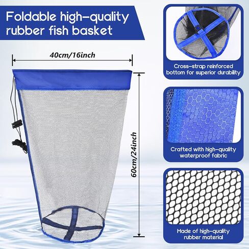 Foldable Drop and Pier Fishing Net, Portable Bridge Net, Foldable Crab Net Bait Shrimp Net with Foldable Bucket Soft Steel Hoop and 32FT Rope Storage Bag in Saudi Arabia