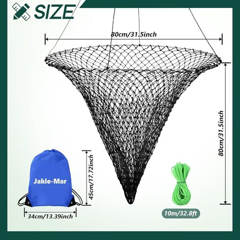 Foldable Drop and Pier Fishing Net, Portable Bridge Net, Foldable Crab Net Bait Shrimp Net with Foldable Bucket Soft Steel Hoop and 32FT Rope Storage Bag in Saudi Arabia