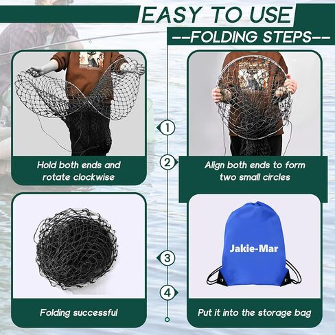 Foldable Drop and Pier Fishing Net, Portable Bridge Net, Foldable Crab Net Bait Shrimp Net with Foldable Bucket Soft Steel Hoop and 32FT Rope Storage Bag in Saudi Arabia