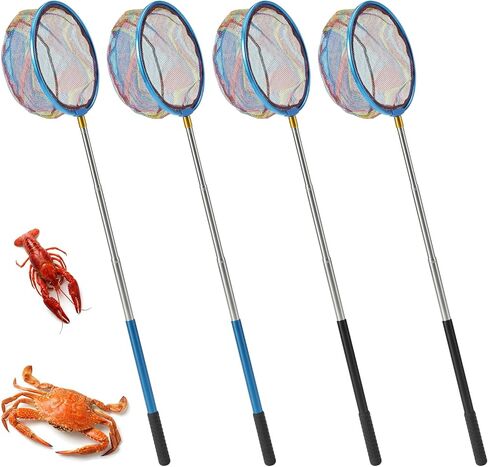 4 Pack Fishing Net, Retractable Lightweight Landing Net with Aluminum Rod Handle, Kids Fishing Nets for Youth Catch Release Butterfly Nets in Saudi Arabia