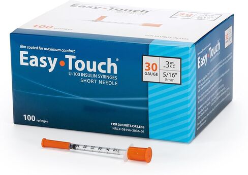 EasyTouch U-100 Insulin Syringe with Needle, 30G 0.3cc 5/16-Inch (8mm), Box of 100 in Saudi Arabia