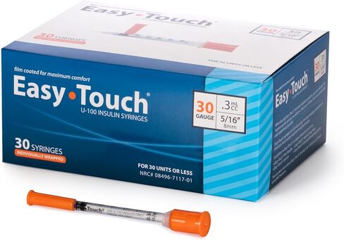 EasyTouch U-100 Insulin Syringe with Needle, 30G 0.3cc 5/16-Inch (8mm), Box of 100 in Kuwait