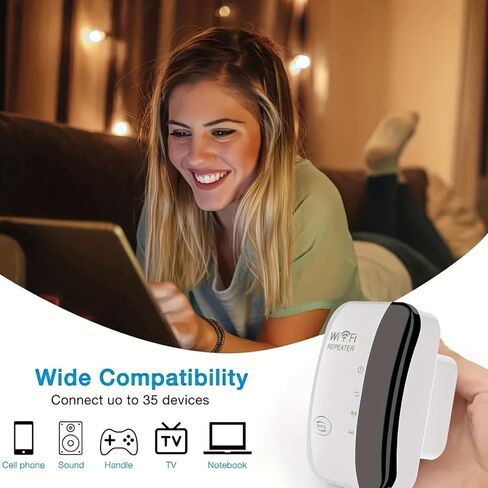 1pcs WiFi Extender, WiFi Extenders Signal Booster Up to 1200 sq.ft and 30 Devices, Wireless Internet Repeater Booster with Ethernet Ports, WPS Setup - EU,White in Saudi Arabia