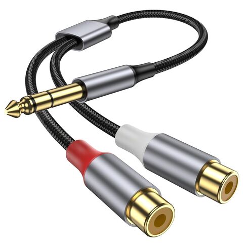 كابل 6.35 مم إلى 2RCA، كابل إدخال صوت 6.35 مم 1/4 بوصة إلى 2 RCA، مطلي بالذهب 1/4 بوصة ذكر إلى كابل محول RCA أنثى مزدوج Y للجيتار والبيانو ومكبر الصوت. in Kuwait