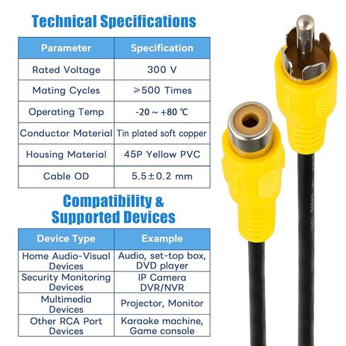 2PCS RCA Audio Video Coaxial Cable 3.28ft RCA Male to Female Extension Cable Male to Female Audio Video AV Cable Gold Plated Connectors for Home Theater, TV in Saudi Arabia