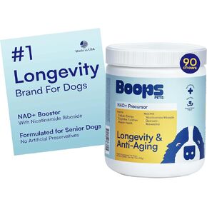 NAD+ Prefursor & Senior Dog Leving - 90 Soft Phems & Vitamins - NMN بديل لطول العمر ، مكافحة الشيخوخة والطاقة - الريبوسيد النيكوتيناميد ، ريسفيراترول ، كيرسيتين ، مصنوع من الدجاج المراعي المراعي in Kuwait