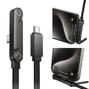 كابل شاحن USB C 2 في 1 مع حامل غير مرئي، سلك USB C إلى USB C 240 وات للشحن السريع وحامل هاتف متوافق مع هواتف iPhone وSamsung وAndroid، كابل شحن من النوع C PD، 5 أقدام، أسود in Kuwait