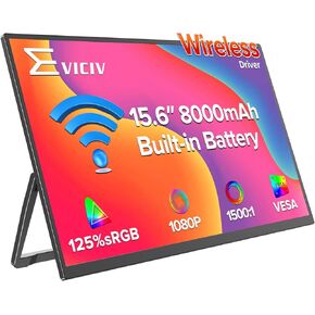 Wireless Portable Monitor with 8000mAh Battery, 15.6" Wireless Monitor, Support AirPlay, Miracast Laptop Display, USB-C & MINI HDMI & VESA, Travel Second Screen for Laptop, Computer, Game Consoles in Saudi Arabia