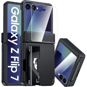 CENMASO لهاتف Samsung Galaxy Z Flip 7، حامل بطاقات [حجب RFID] وحماية المفصلات وواقي شاشة عالي الدقة، غطاء متين لكامل الجسم مقاوم للصدمات لهاتف Z Flip 7 - تيتانيوم طبيعي in Saudi Arabia