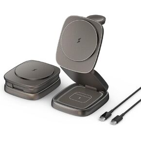 3-in-1 Magnetic Wireless Charging Station for Apple Devices - 15W Fast Charge with 30W Adapter, Foldable Aluminum Travel Dock for iPhone 17/16/15/14/13/12 Series, iWatch, AirPods in Saudi Arabia
