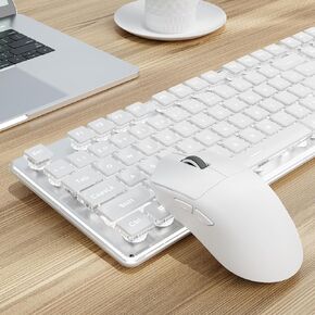 SEUNKWANG EWEADN X7S Wireless Keyboard and Mouse with Pudding Keycaps, Metal Panel, 2.4G Rechargeable Computer Keyboard and Mouse Combo Quiet Light Up Full Size Cordless Keyboards-White in Kuwait