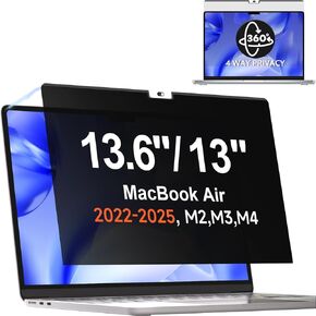 شاشة خصوصية مغناطيسية 360 درجة من Mamol لجهاز MacBook Air 13.6 و13 بوصة 2022-2026 (M2، M3، M4، M5)، فلتر ضوء أزرق مضاد للوهج قابل للإزالة، واقي أسود مضاد للتجسس في 4 اتجاهات لجهاز Mac Air 13In in Kuwait