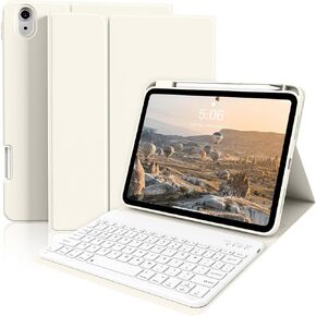 حافظة JKSML لجهاز iPad (A16) الجيل الحادي عشر/العاشر مع لوحة مفاتيح (11/10.9 بوصة) 2025/2022، مفتاح مربع، غطاء لوحة مفاتيح بلوتوث لاسلكي قابل للفصل، حافظة قابلة للطي رفيعة مع حامل أقلام، أبيض كريمي in Kuwait
