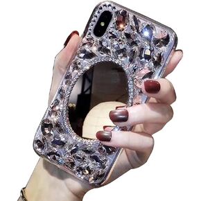 حافظة مرآة مكياج لهاتف iPhone 17e 6.1 بوصة، LCHDA Bling Glitter Clear Crystal Bright Full Diamonds غطاء واقٍ فاخر من حجر الراين اللامع للنساء والفتيات in Kuwait