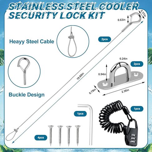 Cooler Lock Bracket,Cooler Tie Down Kit with Cable Combination Lock Stainless Steel Ice Chest Bracket Security Kit for Mid to Large Size Thermal Box in Kuwait