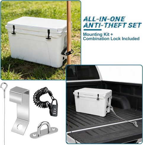 Cooler Lock Bracket,Cooler Tie Down Kit with Cable Combination Lock Stainless Steel Ice Chest Bracket Security Kit for Mid to Large Size Thermal Box in Kuwait