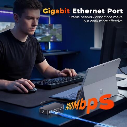 محطة إرساء سطحية جديدة 12 في 1 لسطح العرض الثلاثي، HDMI مزدوج وVGA مع محول طاقة 72 وات، 5 جيجابت في الثانية USB وUSB C، متوافقة مع جميع سلسلة MS Surface Pro/Laptop/Book/Go للاستخدام المكتبي والمنزلي in Saudi Arabia