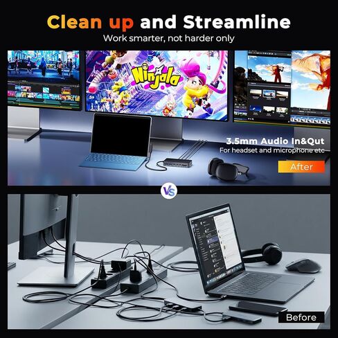 محطة إرساء سطحية جديدة 12 في 1 لسطح العرض الثلاثي، HDMI مزدوج وVGA مع محول طاقة 72 وات، 5 جيجابت في الثانية USB وUSB C، متوافقة مع جميع سلسلة MS Surface Pro/Laptop/Book/Go للاستخدام المكتبي والمنزلي in Saudi Arabia