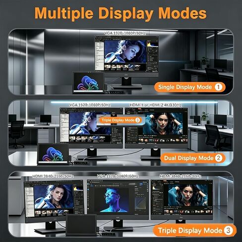 New 12 in 1 Surface Dock Triple Display Surface Docking Station, Dual HDMI & VGA with 72W Power Adapter, 5Gbps USB&USB C, Compatible with All MS Surface Pro/Laptop/Book/Go Series for Office & Home Use in Saudi Arabia