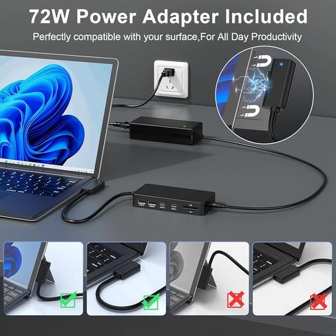 Surface Pro Docking Station Dual Monitor 4K@60Hz HDMI+VGA, 11 in 1 Surface Dock 2 USB C Travel Surface Docking for MS Surface Pro 12/11/10/9/X/8/7/6/5/4/3,Surface Laptop 7-1, Surface Go/Book in Saudi Arabia