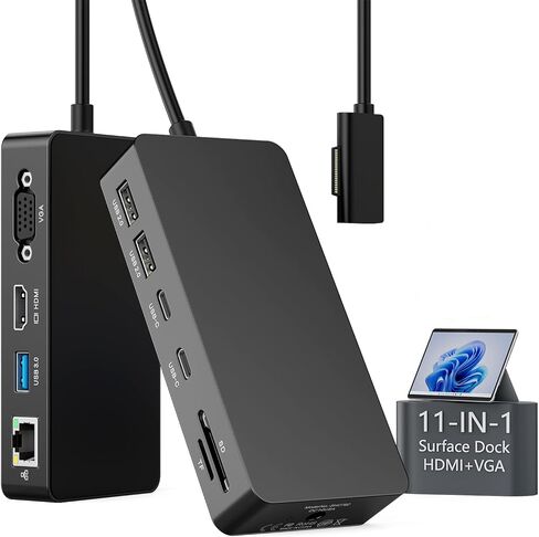 Surface Pro Docking Station Dual Monitor 4K@60Hz HDMI+VGA, 11 in 1 Surface Dock 2 USB C Travel Surface Docking for MS Surface Pro 12/11/10/9/X/8/7/6/5/4/3,Surface Laptop 7-1, Surface Go/Book in Saudi Arabia