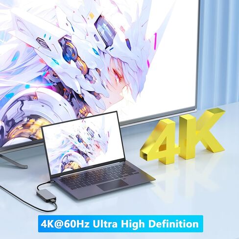 محطة إرساء USB C بمنفذ عرض HDMI 4K@60 هرتز، شاشة مزدوجة لأجهزة الكمبيوتر المحمول Dell/HP/Mac، 7 في 1 USB C إلى HDMI ومحول Displayport متعدد المنافذ مع بيانات USB3.0/USB-C/PD، محطة إرساء شاشة مزدوجة in Kuwait