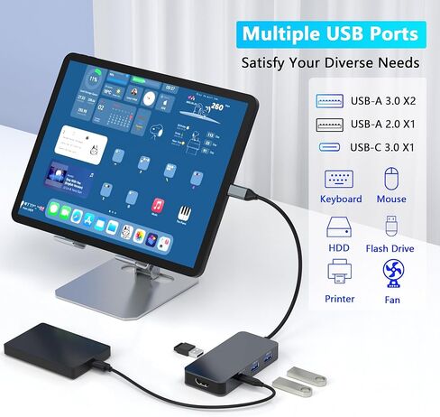 محطة إرساء USB C بمنفذ عرض HDMI 4K@60 هرتز، شاشة مزدوجة لأجهزة الكمبيوتر المحمول Dell/HP/Mac، 7 في 1 USB C إلى HDMI ومحول Displayport متعدد المنافذ مع بيانات USB3.0/USB-C/PD، محطة إرساء شاشة مزدوجة in Kuwait