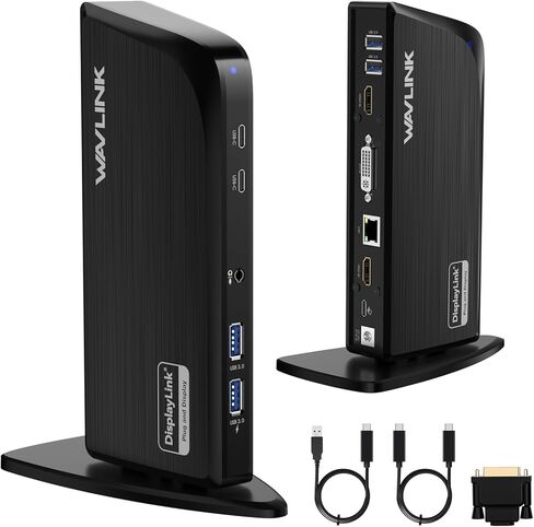 محطة إرساء Displaylink، محطة إرساء WAVLINK 12 في 1 ثلاثية الشاشات لأجهزة Mac (يتطلب برنامج تشغيل DisplayLink)/Windows/Chrome، 4K HDMI، 2K HDMI، 2K DVI، جيجابت إيثرنت، 6X 5 جيجابت في الثانية USB A/C، صوت in Saudi Arabia