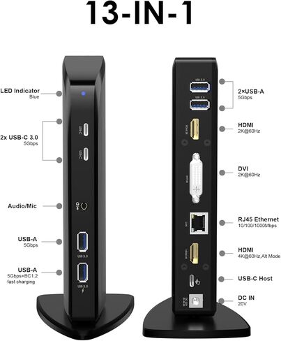محطة إرساء Displaylink، محطة إرساء WAVLINK 12 في 1 ثلاثية الشاشات لأجهزة Mac (يتطلب برنامج تشغيل DisplayLink)/Windows/Chrome، 4K HDMI، 2K HDMI، 2K DVI، جيجابت إيثرنت، 6X 5 جيجابت في الثانية USB A/C، صوت in Saudi Arabia