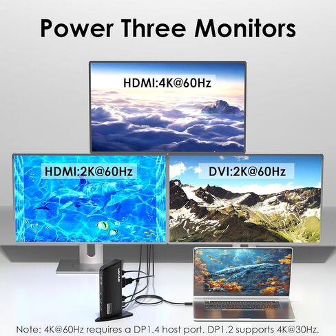 محطة إرساء Displaylink، محطة إرساء WAVLINK 12 في 1 ثلاثية الشاشات لأجهزة Mac (يتطلب برنامج تشغيل DisplayLink)/Windows/Chrome، 4K HDMI، 2K HDMI، 2K DVI، جيجابت إيثرنت، 6X 5 جيجابت في الثانية USB A/C، صوت in Saudi Arabia