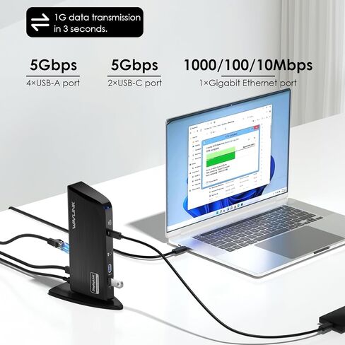محطة إرساء Displaylink، محطة إرساء WAVLINK 12 في 1 ثلاثية الشاشات لأجهزة Mac (يتطلب برنامج تشغيل DisplayLink)/Windows/Chrome، 4K HDMI، 2K HDMI، 2K DVI، جيجابت إيثرنت، 6X 5 جيجابت في الثانية USB A/C، صوت in Saudi Arabia