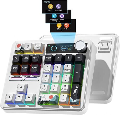 Womier SK30 Mechanical Numpad, Mini Keyboard with Screen & Knob, Bluetooth/2.4G/USB-C Wireless Numeric Keypad, Macro Software RGB Number Pad Hotswap, Rechargeable Number keypad for Mac Windows,Black in Saudi Arabia
